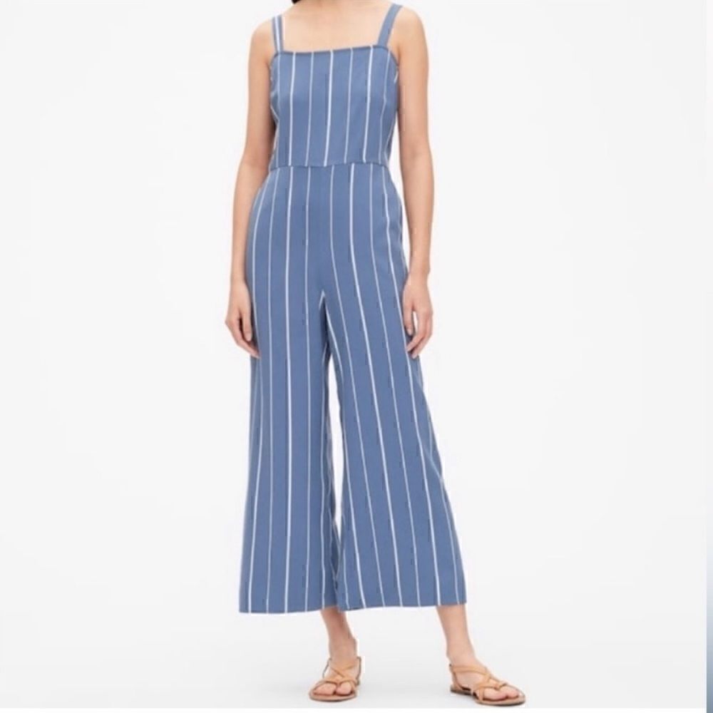 Gap Blue and White Striped Wide Leg Sleeveless Jumpsuit Size 16 NWT